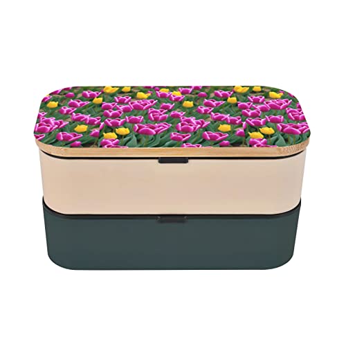 Tulips Premium Bento Lunch Box, 2 Compartments Leakproof Lunch Box With Cutlery For Adults, Microwave & Dishwasher Safe