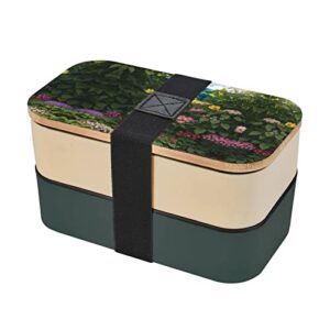 full of flowers premium bento lunch box, 2 compartments leakproof lunch box with cutlery for adults, microwave & dishwasher safe
