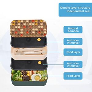 Various Seasonings Print Pattern Premium Bento Lunch Box, 2 Compartments Leakproof Lunch Box With Cutlery For Adults, Microwave & Dishwasher Safe