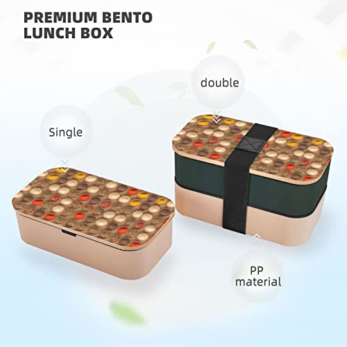 Various Seasonings Print Pattern Premium Bento Lunch Box, 2 Compartments Leakproof Lunch Box With Cutlery For Adults, Microwave & Dishwasher Safe