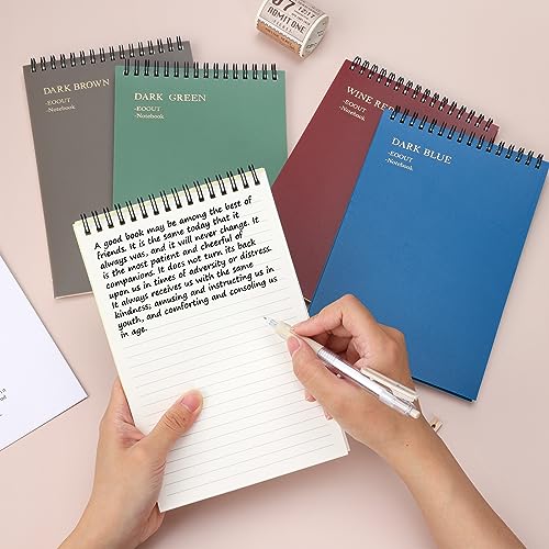 EOOUT 5pcs Top Bound Spiral Notebook 5 Color A5 Size Thick Plastic Hardcover 7mm College Ruled Paper 60 Sheets (120 Pages) Journal for School and Office Supplies