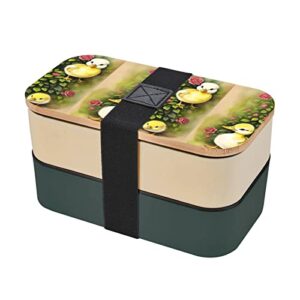 duck with wreath premium bento lunch box, 2 compartments leakproof lunch box with cutlery for adults, microwave & dishwasher safe