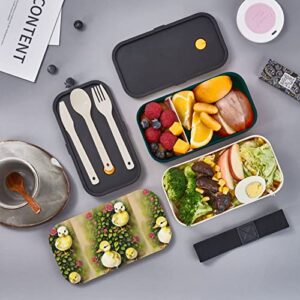 Duck With Wreath Premium Bento Lunch Box, 2 Compartments Leakproof Lunch Box With Cutlery For Adults, Microwave & Dishwasher Safe