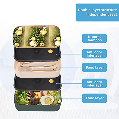 Duck With Wreath Premium Bento Lunch Box, 2 Compartments Leakproof Lunch Box With Cutlery For Adults, Microwave & Dishwasher Safe