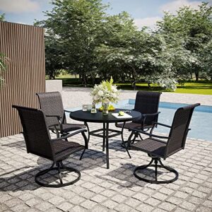 vicllax all weather patio dining set includes 42" round patio table and 4 outdoor swivel wicker chairs for lawn garden, patio table and chairs set, outdoor dining set for 4, black table