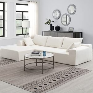 kevinplus 109" modular sectional sofa couch with chaise lounge for living room, modern contemporary upholstered l-shape sleeper sofa couch, free combination & chenille fabric, white