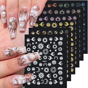 9 sheets laser sun stars moon nail art stickers decals 3d self-adhesive aurora nail decals gold sliver designs stars nail stickers for women nail art supplies diy luxury designer nail decorations