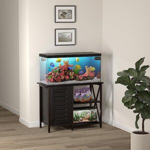 Herture 40-50 Gallon Fish Tank Stand, Aquarium Stand with Cabinet Accessories Storage, Heavy Duty Metal Frame, 40.55" L*18.89" W Tabletop, 850LBS Capacity, Black PG02YGB