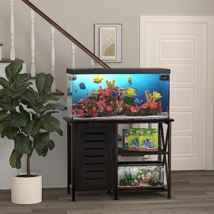 Herture 40-50 Gallon Fish Tank Stand, Aquarium Stand with Cabinet Accessories Storage, Heavy Duty Metal Frame, 40.55" L*18.89" W Tabletop, 850LBS Capacity, Black PG02YGB