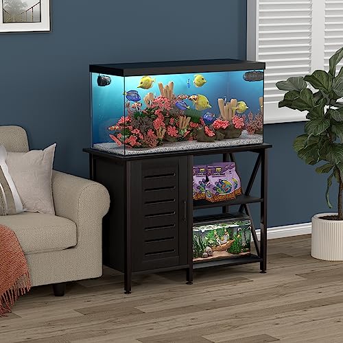 Herture 40-50 Gallon Fish Tank Stand, Aquarium Stand with Cabinet Accessories Storage, Heavy Duty Metal Frame, 40.55" L*18.89" W Tabletop, 850LBS Capacity, Black PG02YGB