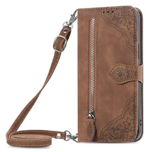 huangtaoli crossbody shoulder strap adjustable phone case for oppo a57 5g, pu leather zipper handbag wallet case kickstand cover for oppo a57 5g