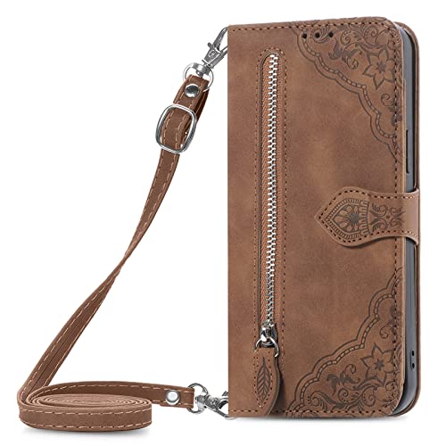 HUANGTAOLI Crossbody Shoulder Strap Adjustable Phone Case for Oppo A57 5G, PU Leather Zipper Handbag Wallet Case Kickstand Cover for Oppo A57 5G