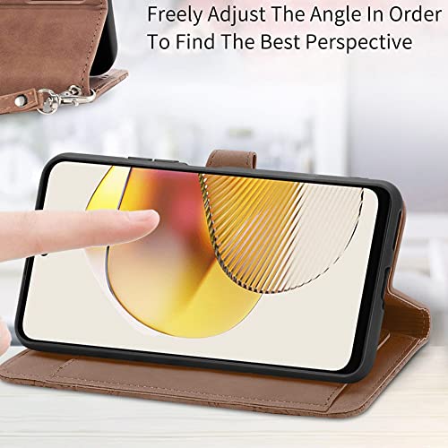 HUANGTAOLI Crossbody Shoulder Strap Adjustable Phone Case for Oppo A57 5G, PU Leather Zipper Handbag Wallet Case Kickstand Cover for Oppo A57 5G
