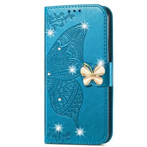 huangtaoli pu leather wallet flip case for oppo reno8 5g, wallet case with card slots stand magnetic closure diamond bling phone cover for oppo reno8 5g