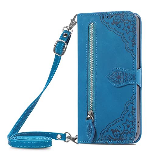 HUANGTAOLI Adjustable Crossbody Shoulder Strap Phone Case for Oppo Reno8 Lite 5G, PU Leather Zipper Wallet Magnetic Closure Kickstand Case for Oppo Reno8 Lite 5G