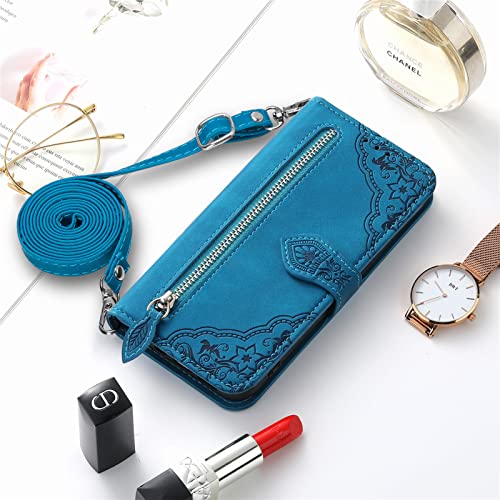 HUANGTAOLI Adjustable Crossbody Shoulder Strap Phone Case for Oppo Reno8 Lite 5G, PU Leather Zipper Wallet Magnetic Closure Kickstand Case for Oppo Reno8 Lite 5G