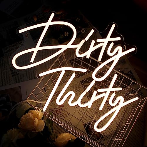 GUAN-O Dirty Thirty Neon Sign Led Wall Neon Signs 30 Birthday Party Neon Lights Dimmable Letters Night Light For Bedroom Home Bar Girls Room Club Pub Store Hotel Wall Decor USB Sign