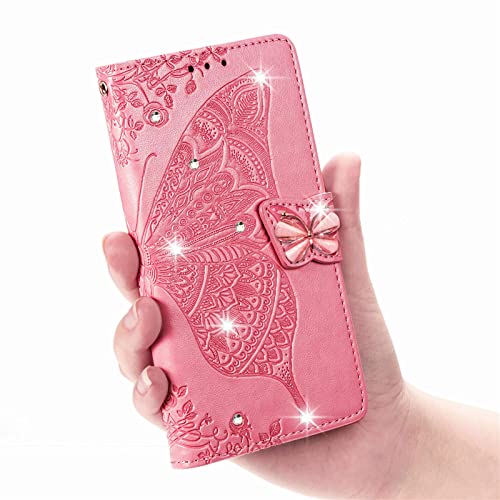 HUANGTAOLI Diamond Bling PU Leather Wallet Cover for Oppo A57 5G, Card Slots Stand Magnetic Closure Flip Phone Case for Oppo A57 5G