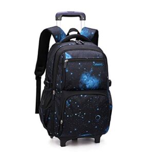 galaxy rolling backpacks for boys school elementary, universe trolley boys backpacks bookbags with 2 wheels