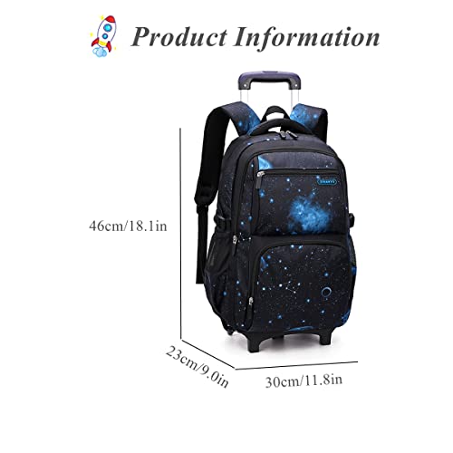 Galaxy Rolling Backpacks for Boys School Elementary, Universe Trolley Boys Backpacks Bookbags with 2 Wheels