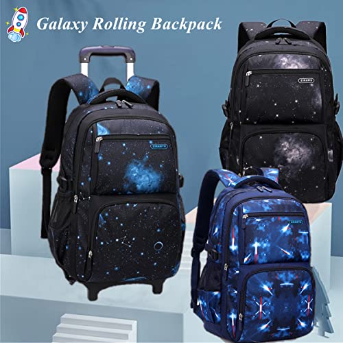 Galaxy Rolling Backpacks for Boys School Elementary, Universe Trolley Boys Backpacks Bookbags with 2 Wheels