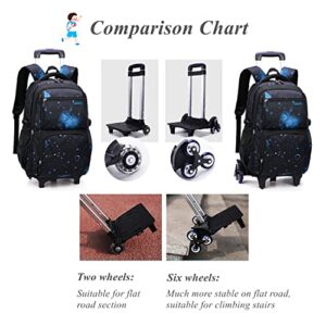 Galaxy Rolling Backpacks for Boys School Elementary, Universe Trolley Boys Backpacks Bookbags with 2 Wheels