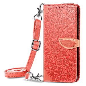 huangtaoli crossbody shoulder strap adjustable wallet for oppo reno 6 5g, wallet case magnetic closure kickstand cover for oppo reno 6 5g