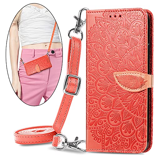 HUANGTAOLI Crossbody Shoulder Strap Adjustable Wallet for Oppo Reno 6 5G, Wallet Case Magnetic Closure Kickstand Cover for Oppo Reno 6 5G