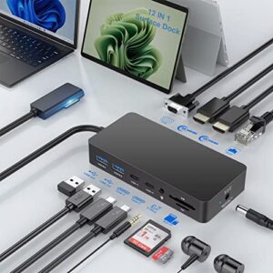 12 in 1 surface dock (2*hdmi +vga), microsoft surface pro docking station triple display, surface pro accessories for surface pro 8/x/7/6/5/4/3, surface laptop 4/3/2/go, surface book 3/2, surface book