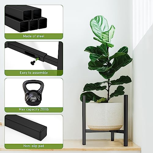 Blvornl Adjustable Plant Stand, Mid-Century Modern Metal Plant Stand 3 Legs Heavy Duty for 12"-16" Plant Pot, Flower Potted Plant Holder Display for Indoor and Outdoor(Black, Excluding Potted Plant)