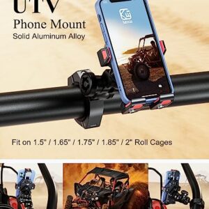 BRCOVAN Aluminum Alloy UTV Phone Holder with Vibration Dampener & High-Speed Secure Lock, Metal Anti-Shake UTV Roll Bar Cellphone Mount Fit Roll Cage 1.5/1.65/1.75/1.85/2 inch, for 4.7''-7.2'' Phones