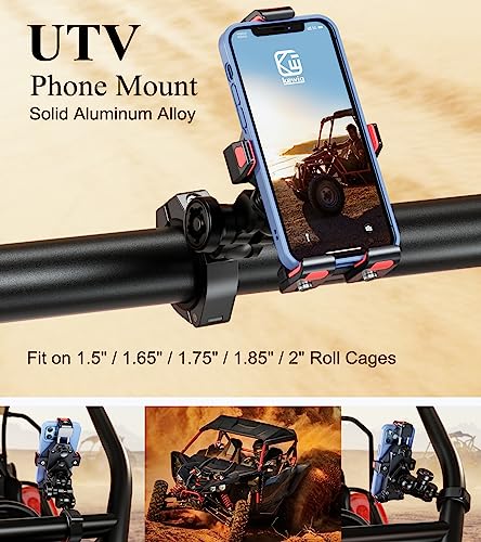 BRCOVAN Aluminum Alloy UTV Phone Holder with Vibration Dampener & High-Speed Secure Lock, Metal Anti-Shake UTV Roll Bar Cellphone Mount Fit Roll Cage 1.5/1.65/1.75/1.85/2 inch, for 4.7''-7.2'' Phones