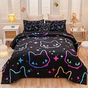 Tasselily Cute Cat Twin Comforter Set for Boys Girls, Soft Warm Lightweight 6 Piece Bed in A Bag Teen Kids Bedding Sets with Sheets