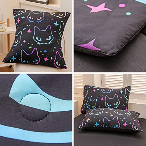 Tasselily Cute Cat Twin Comforter Set for Boys Girls, Soft Warm Lightweight 6 Piece Bed in A Bag Teen Kids Bedding Sets with Sheets