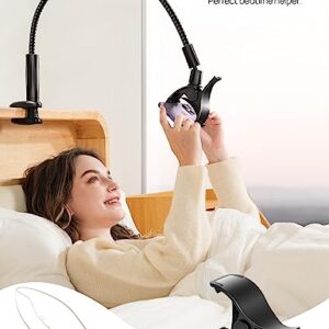 Aomiker Gooseneck Phone Holder for Bed - [2023 Upgrade Nylon Braid] 38” Flexible Lazy Arm Clip, 360 Adjustable Overhead Phone Mount for iPhone 14 13 12 11 Pro Max Mini Plus, all 4-7" Cellphone - Black