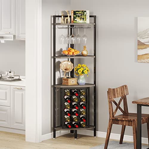 LITTLE TREE Freestanding Floor Bar Shelf Corner Wine Rack, Small, Grey