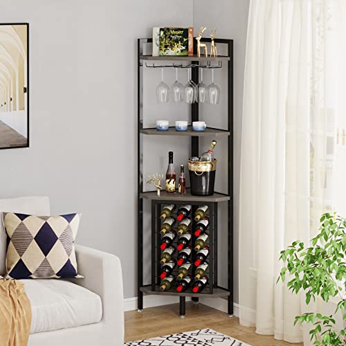 LITTLE TREE Freestanding Floor Bar Shelf Corner Wine Rack, Small, Grey