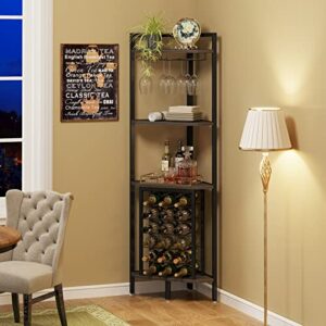 LITTLE TREE Freestanding Floor Bar Shelf Corner Wine Rack, Small, Grey