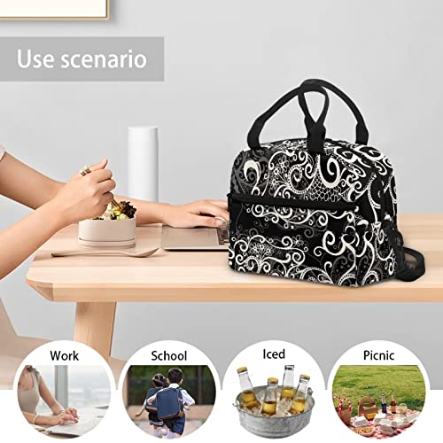 Reusable Lunch Bag for Women Insulated Lunch Box with 2 Compartment Durable School Work Travel Lunch Tote Bag for Men Girl Vintage Butterfly Lightweight Large Capacity Lunch Boxes Back to School Gift