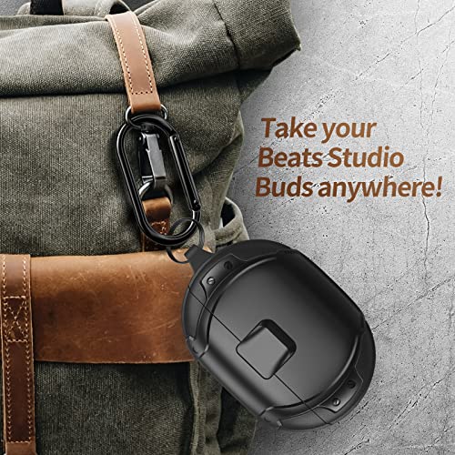 Case for Beats Studio Buds (2021) / Beats Studio Buds+ (2023), Filoto Secure Lock Hard Shockproof Protective Earbuds Case Cover Accessories with Keychain for Men Women(Black)