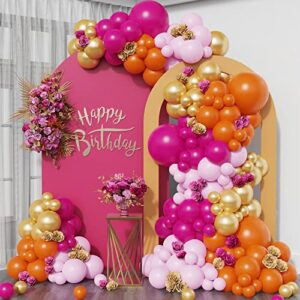 enanal hot pink orange balloon garland arch kit, 158pcs pink orange and chrome metallic gold balloons for birthday baby shower tropical party supplies summer party decorations (hot pink)