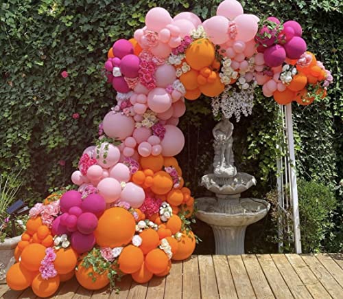 Enanal Hot Pink Orange Balloon Garland Arch Kit, 158pcs Pink Orange and Chrome Metallic Gold Balloons for Birthday Baby Shower Tropical Party Supplies Summer Party Decorations (Hot Pink)