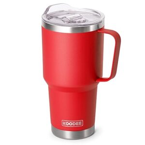 koodee 30 oz tumbler with lid and straw, stainless steel double wall insulated travel mug water tumbler with handle (canyon red)
