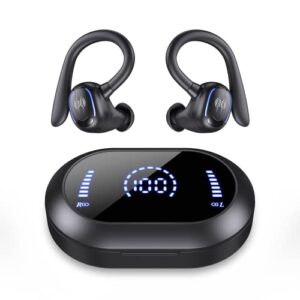 psier wireless earbuds bluetooth headphones 50h playtime ear buds 5.3 dual power display sports with earhooks ipx7 waterproof mic over-ear earphones for running, gym