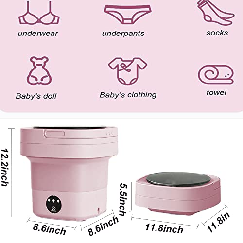 Portable Small Washing Machine, Foldable Mini Washing Machine for Underwear, Baby Clothes, or Small Items, Suitable for Apartments, Dormitories, Camping, Travel (110-260v),Pink