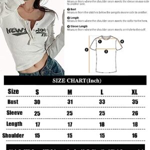 EMMIOL Y2K Clothing Women's Long Sleeve Henley Shirts Scoop Neck Slim Fit Ribbed Button Crop Top