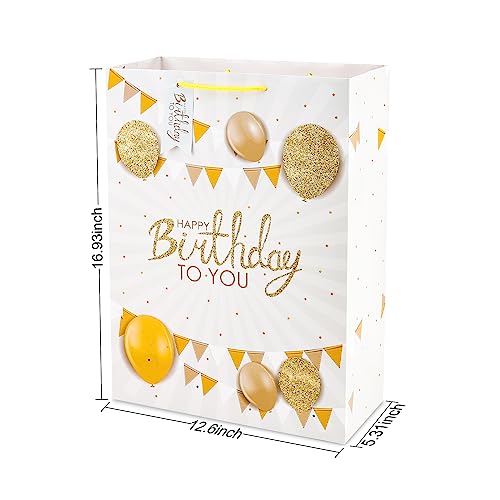 Neatnsharp 17" Large Birthday Gift Bag with Tissue Paper; Gift Bags for Presents - 4 Pack Large Birthday Gift Bags with Handles - (4 Gift Bags, 12 Tissue Paper, 4 Birthday Cards and 4 Envelopes)