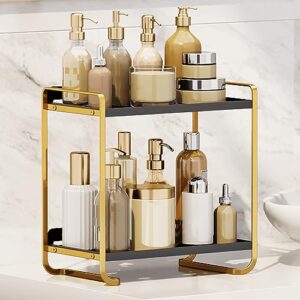 yiwanfw 2-tier perfume organizer bathroom organizers countertop, makeup organizer and storage for vanity decor, black gold perfume display for dresser top organizer