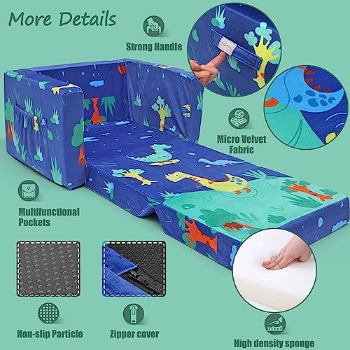 ACRABROS-Toddler-Kids-Couch-Toddler-Chairs-for-Boys-Girls 2 in 1 Baby Sofa Fold Out to Lounger, Pre-Assembled, Soft Plush Kids Furniture for Playroom Bedroom,Dinosaur.