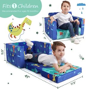 ACRABROS-Toddler-Kids-Couch-Toddler-Chairs-for-Boys-Girls 2 in 1 Baby Sofa Fold Out to Lounger, Pre-Assembled, Soft Plush Kids Furniture for Playroom Bedroom,Dinosaur.